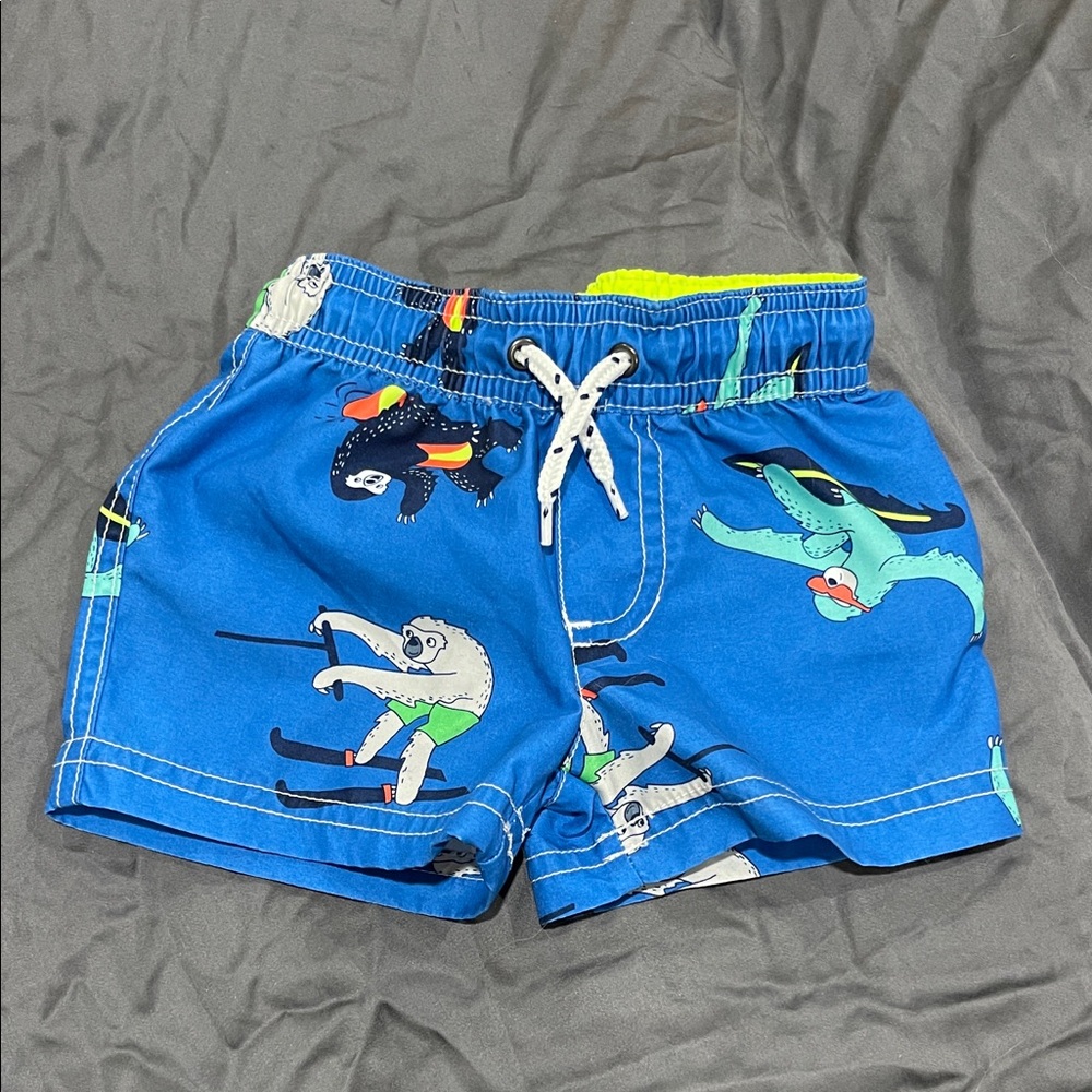 Blue Kids Swim Shorts with Fun Print